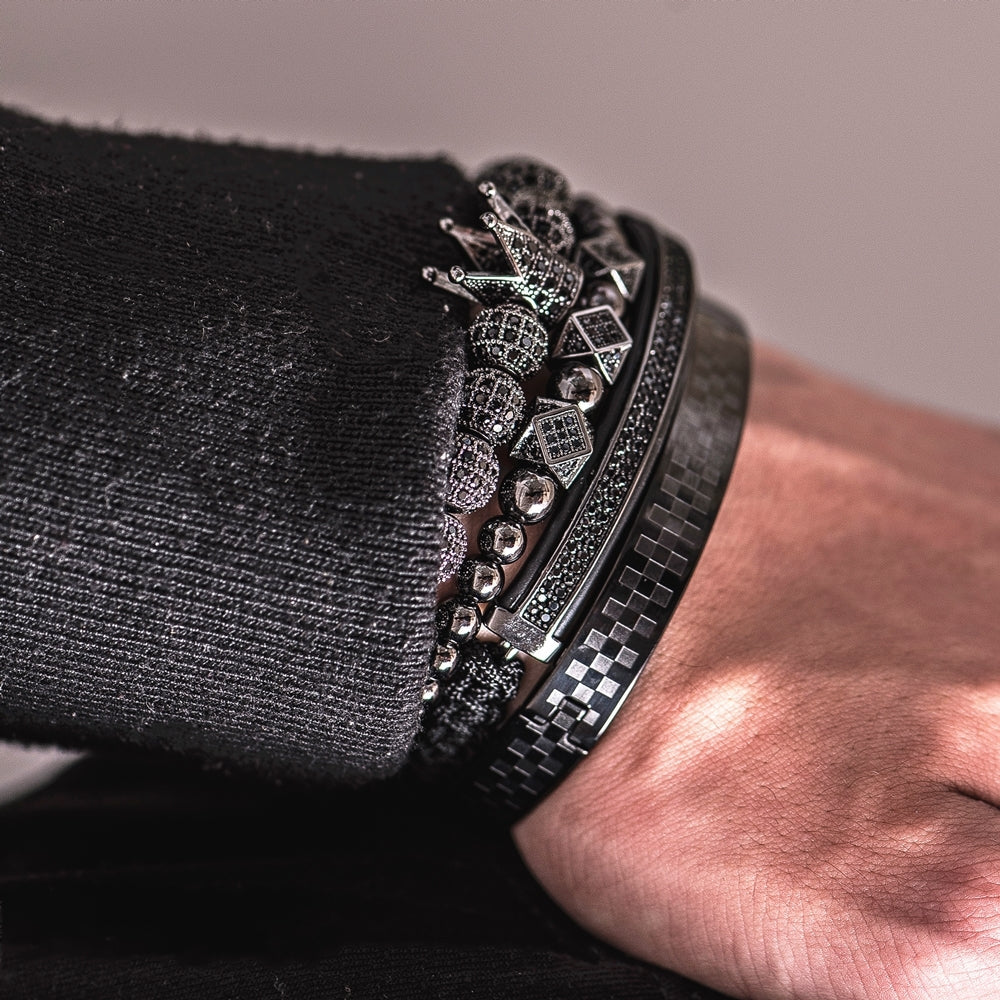 Bracelete coroa banhado a rodio negro