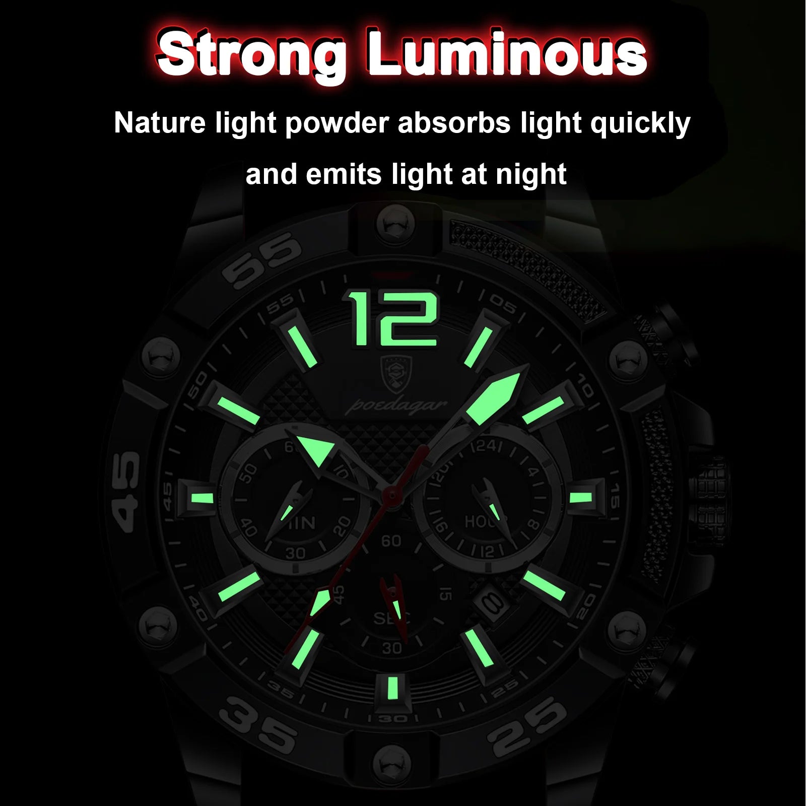 Relógio masculino Casual de Luxo POEDAGAR à prova d´água com cronógrafo luminoso e data
