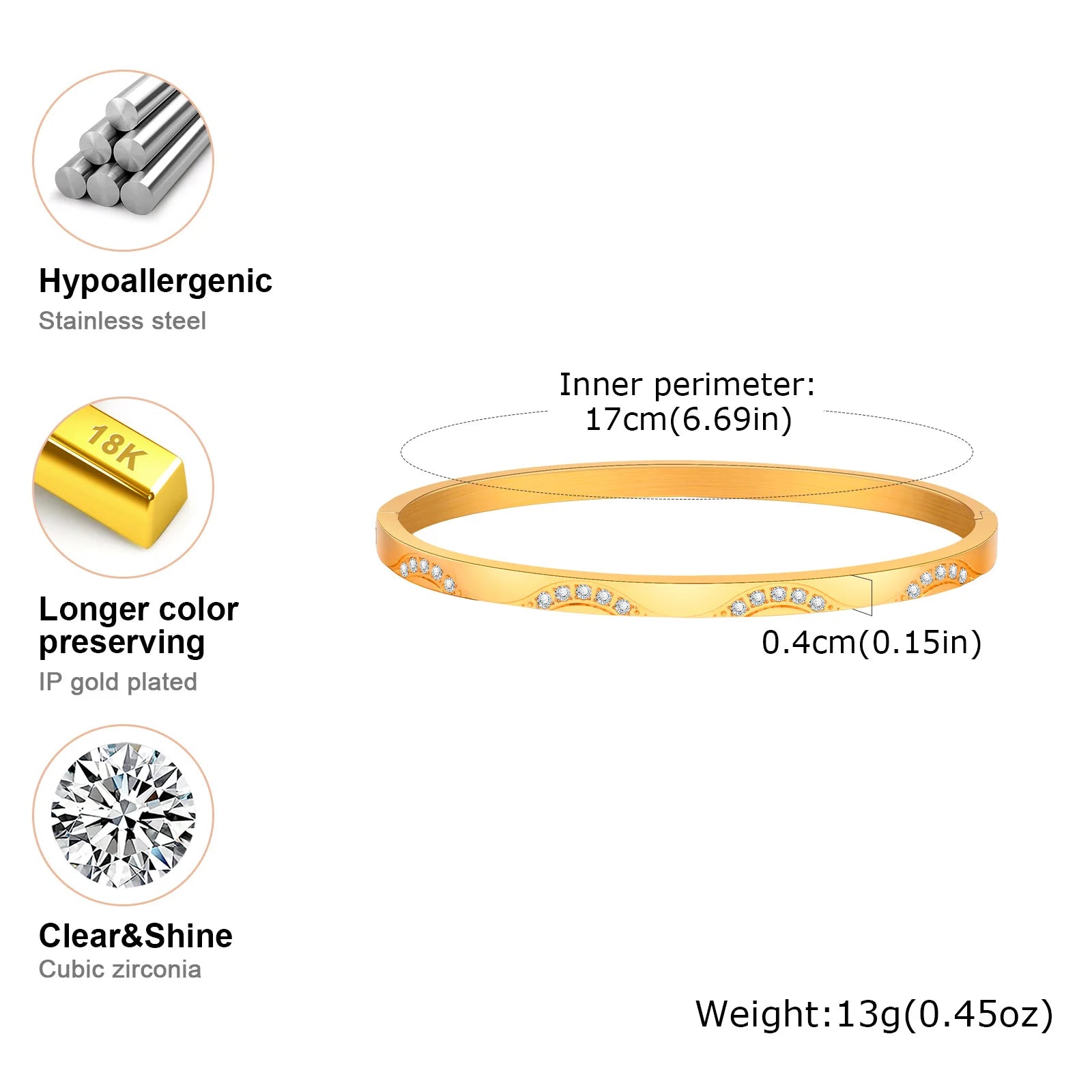 Bracelete Feminino Banhado a ouro